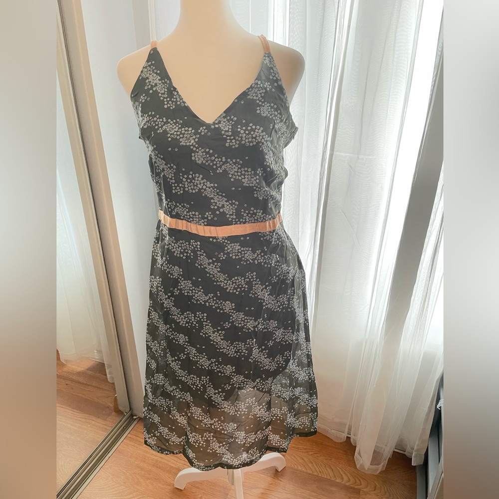 Free People Black Floral Slip Dress with Peach Belt